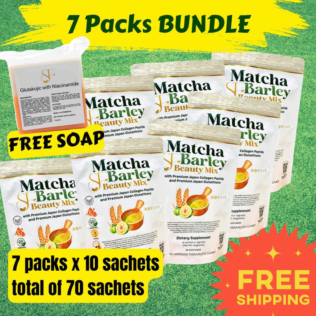 7 Packs Matcha Barley Bundle + Free Glutakojic Soap